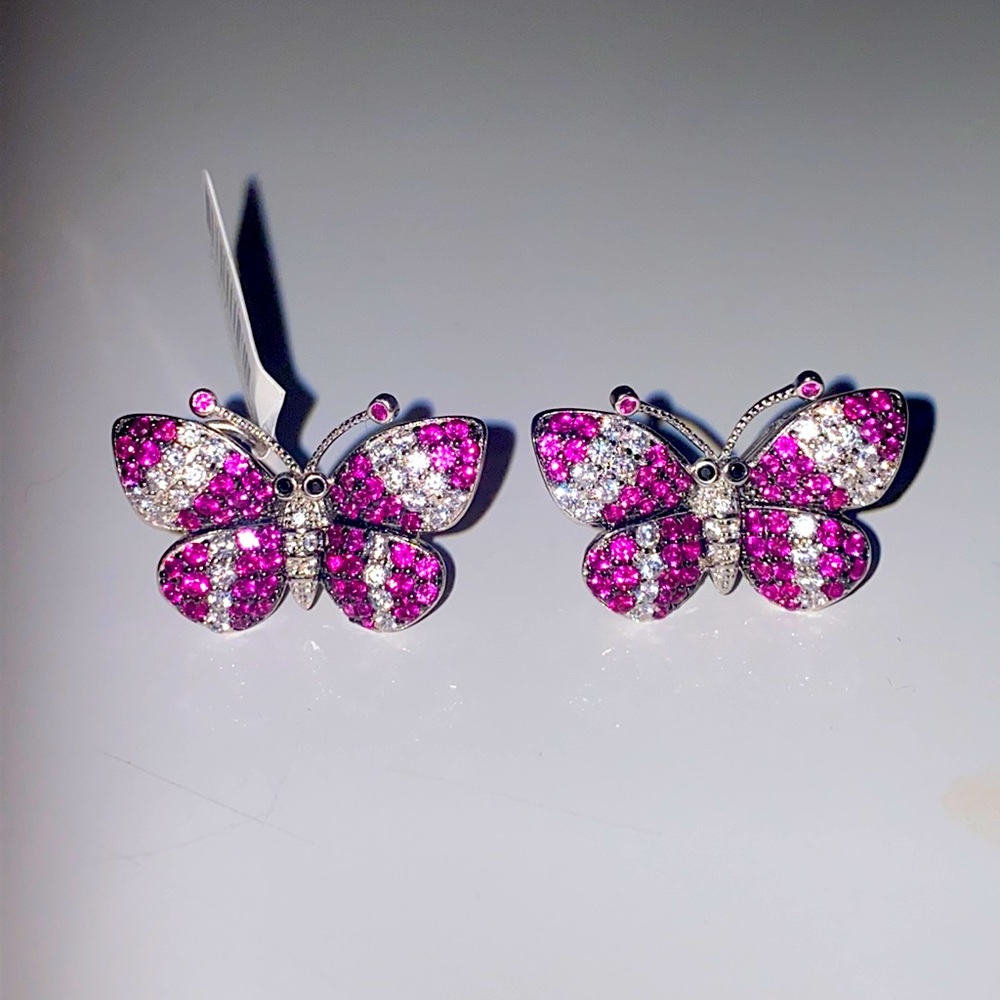 CZ & Silver Butterfly Earrings